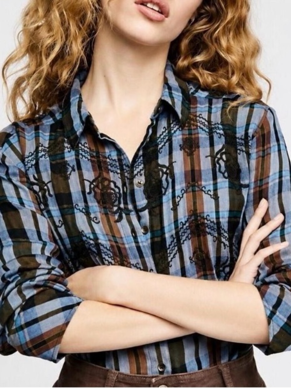 Free people Plaid Button-Down Shirt in Blue and Brown
